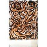 Farblithografie, abstrakte Gesichter in Orange/Schwarz, Tushita - TTT Music, A.R. Penck,