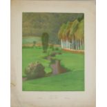 Farblithographie Franz Hein 1863 - 1927. "Das Tal" Maße ca. 43,5 x 57 cm