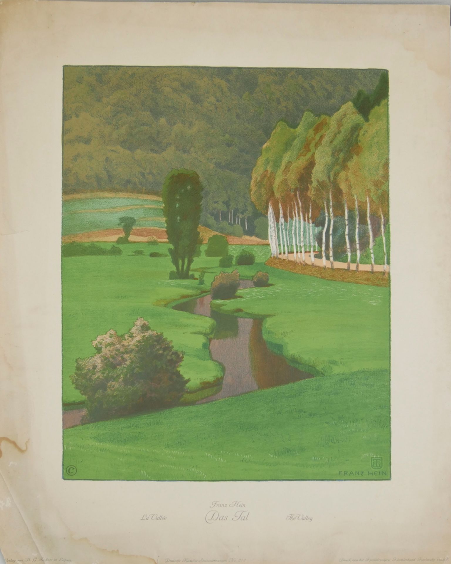Farblithographie Franz Hein 1863 - 1927. "Das Tal" Maße ca. 43,5 x 57 cm