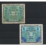 2 Banknoten, alliierte Militärbehörde 1944 in Deutschland