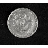 China Kwangtung 1908, 20 Cents - Silbermünze. Gewicht: ca. 5,4 g, Durchmesser ca. 24 mm.