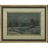 Unbekannter Künstler. Ölgemälde auf Holzplatte "Winterlandschaft" Gesamtmaße: Höhe ca. 28 cm, Breite