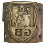 antike Brauerei Druckplatte aus Messing "GB 1871" Bohm & Kruse Hemelingen. Maße: Höhe ca. 12,5 cm,