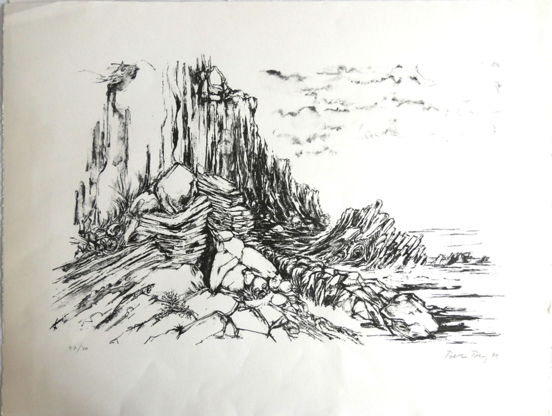 Lithografie, "Insel Skiathos", 27/70, unleserliche Signatur unten rechts, Maße: Breite ca.64 cm,