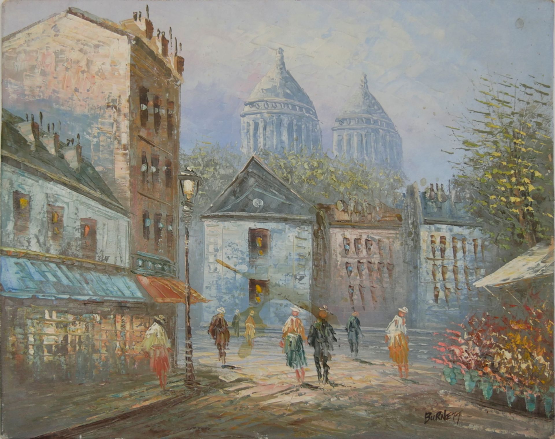 Caroline C. BURNETT (1877-1950). Öl auf Leinen "Paris Street Scene", rechts unten Signiert