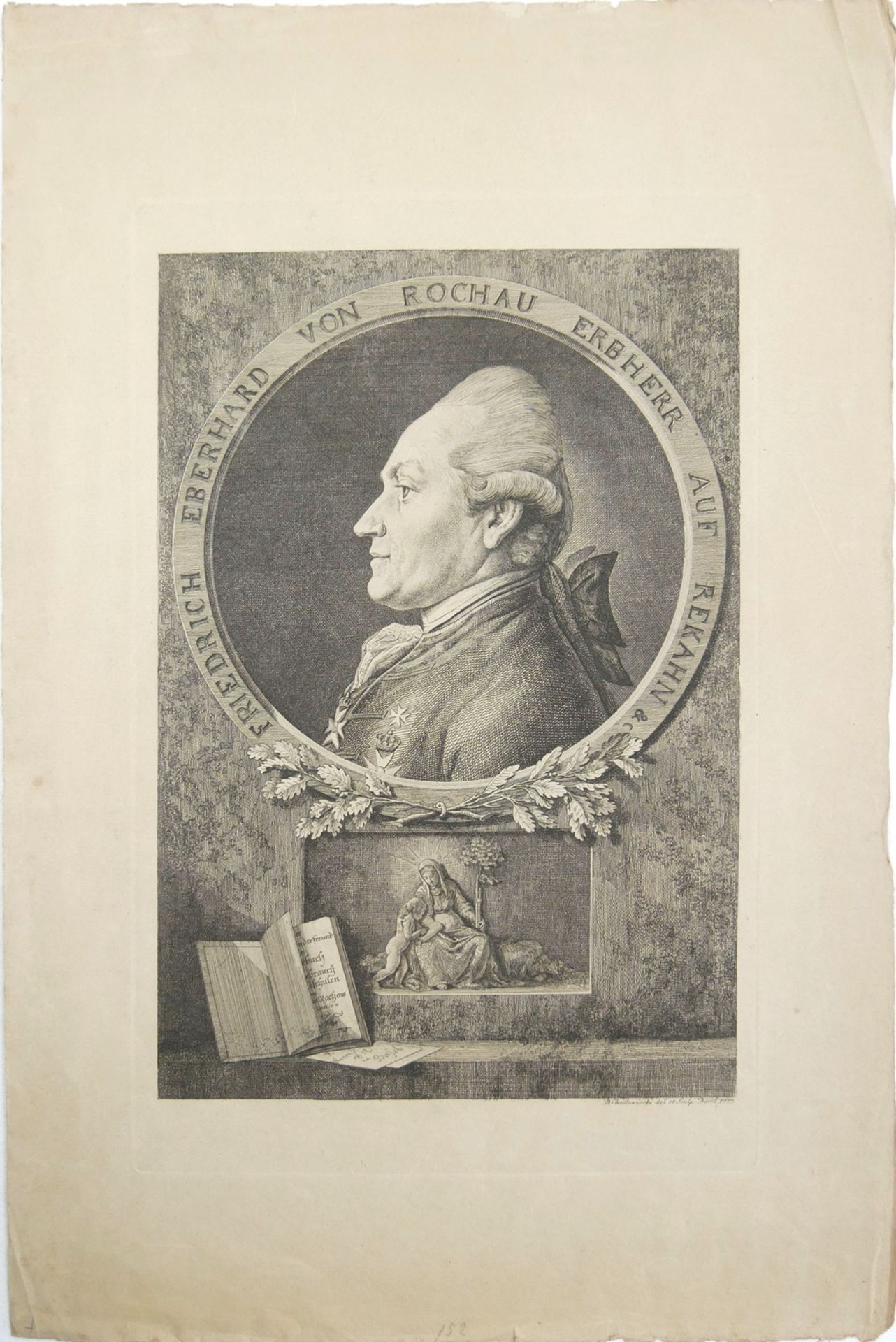 Daniel Chodowiechy 1726 - 1801. Kupferstich "Friedrich Eberhard von Rochau Erbherr auf Rekhan". Maße