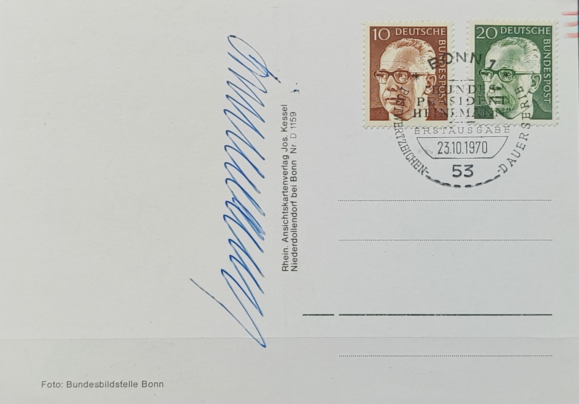 Postkarte mit Original Autogramm "Gustav Heinemann" - Bild 2 aus 2