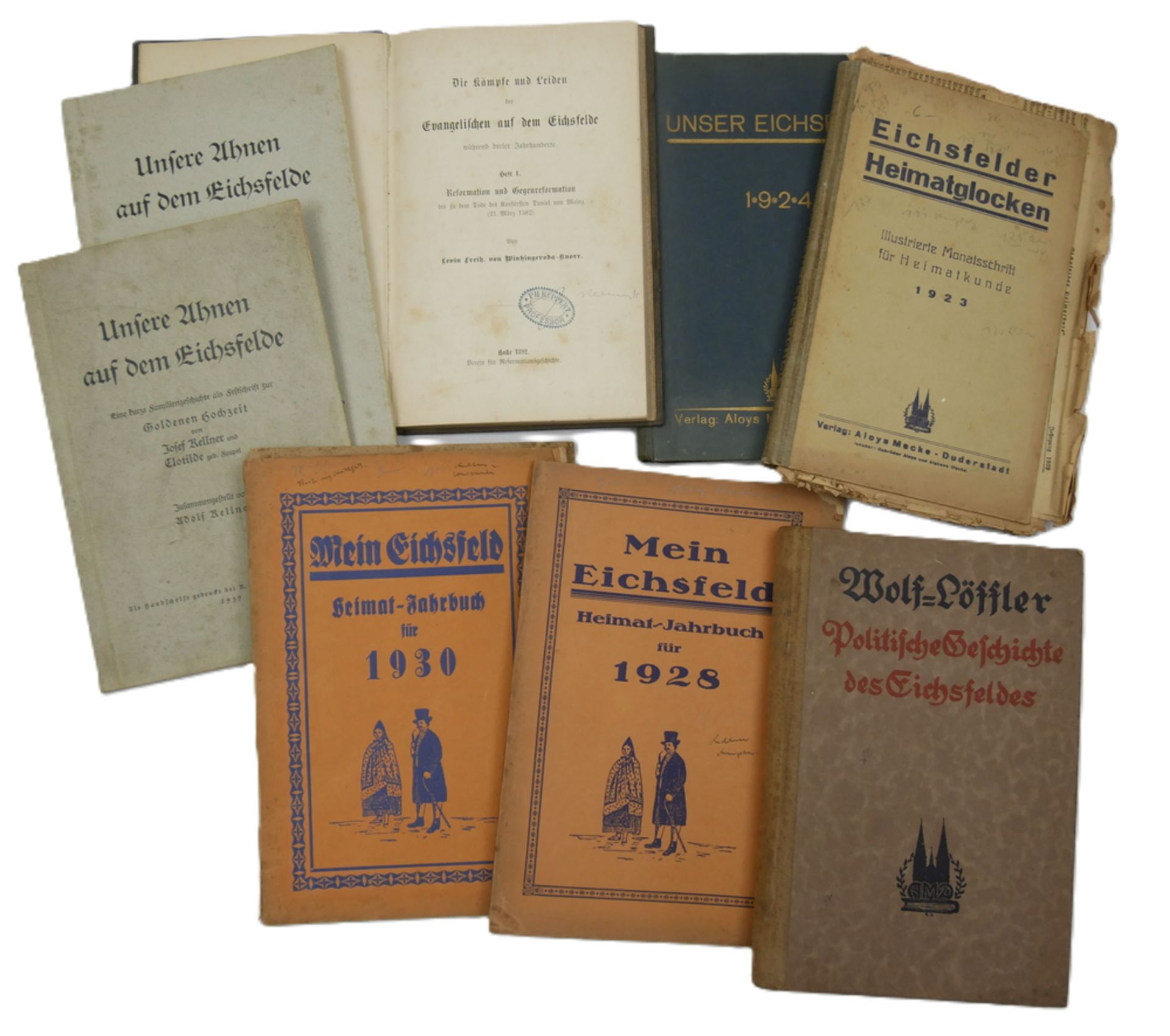 Lot Bücher "Eichsfeld", insgesamt 9 Stück. Dabei Mein Eichsfeld Heimat - Jahrbuch 1928, 1930,