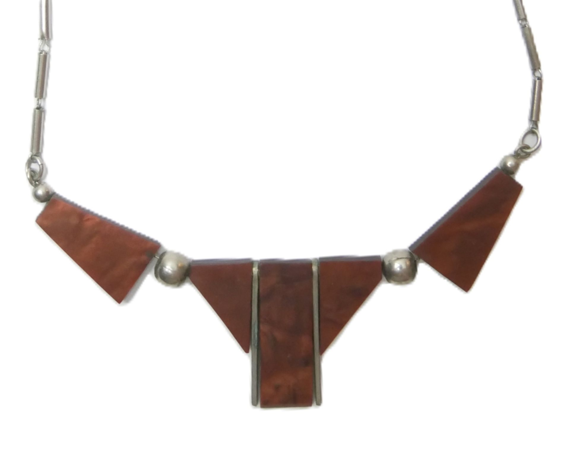 ausgefallenes Collier Metall und Holz Abhängung. Länge ca. 43 cm