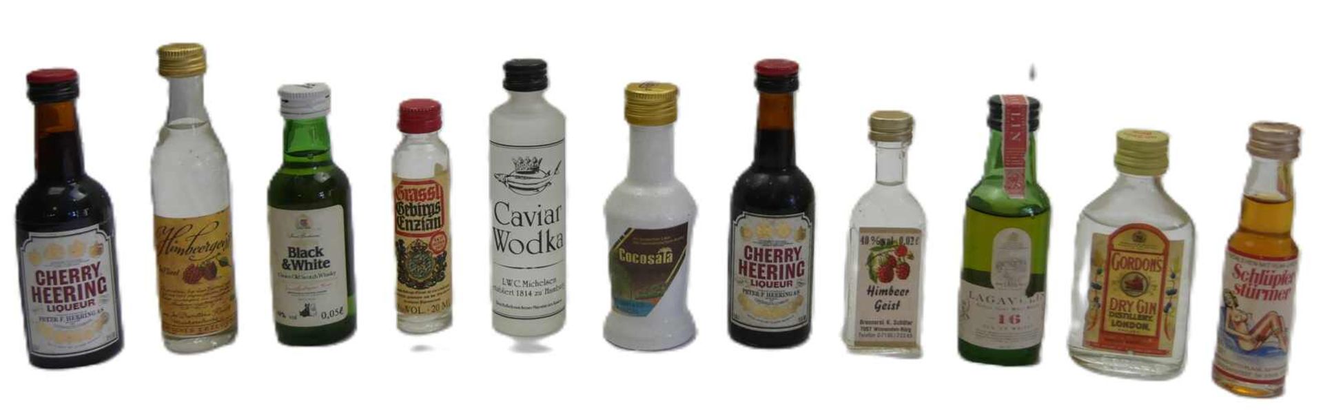 Lot "mini" Spirituosen verschiedene Sorten, dabei Caviar Wodka, Cherry Heering Liqueur, Grassl