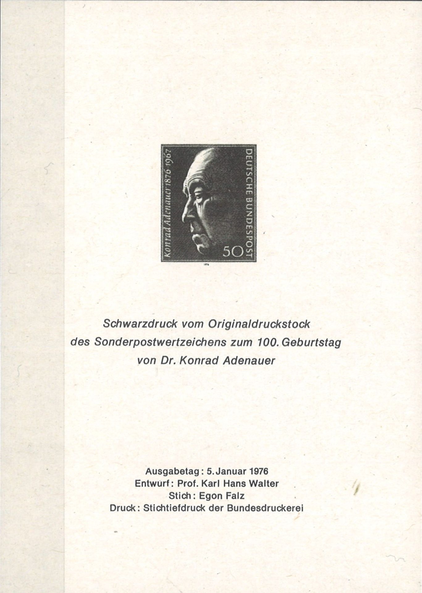 Bund Mi.Nr. SD 1 amtlicher Schwarzdruck der MiNr. 876 aus Jahrbuch. Sehr selten! Michelwert 250 .-