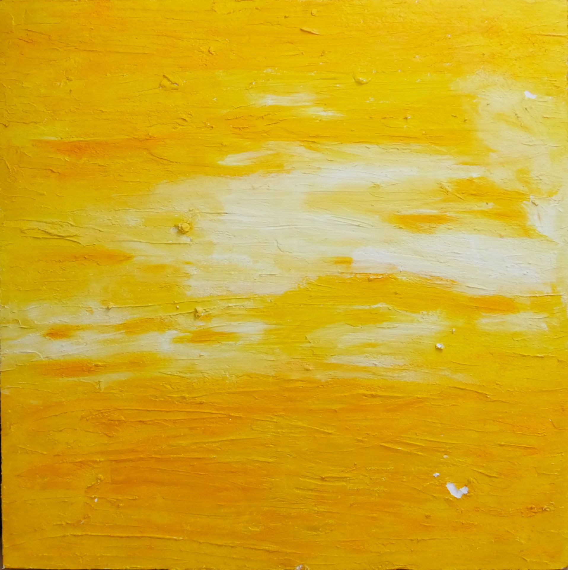 abstrakte Malerei in Gelb, ohne Signatur, Spachtel-Technik auf wohl Styropor-Platte, Maße: Breite