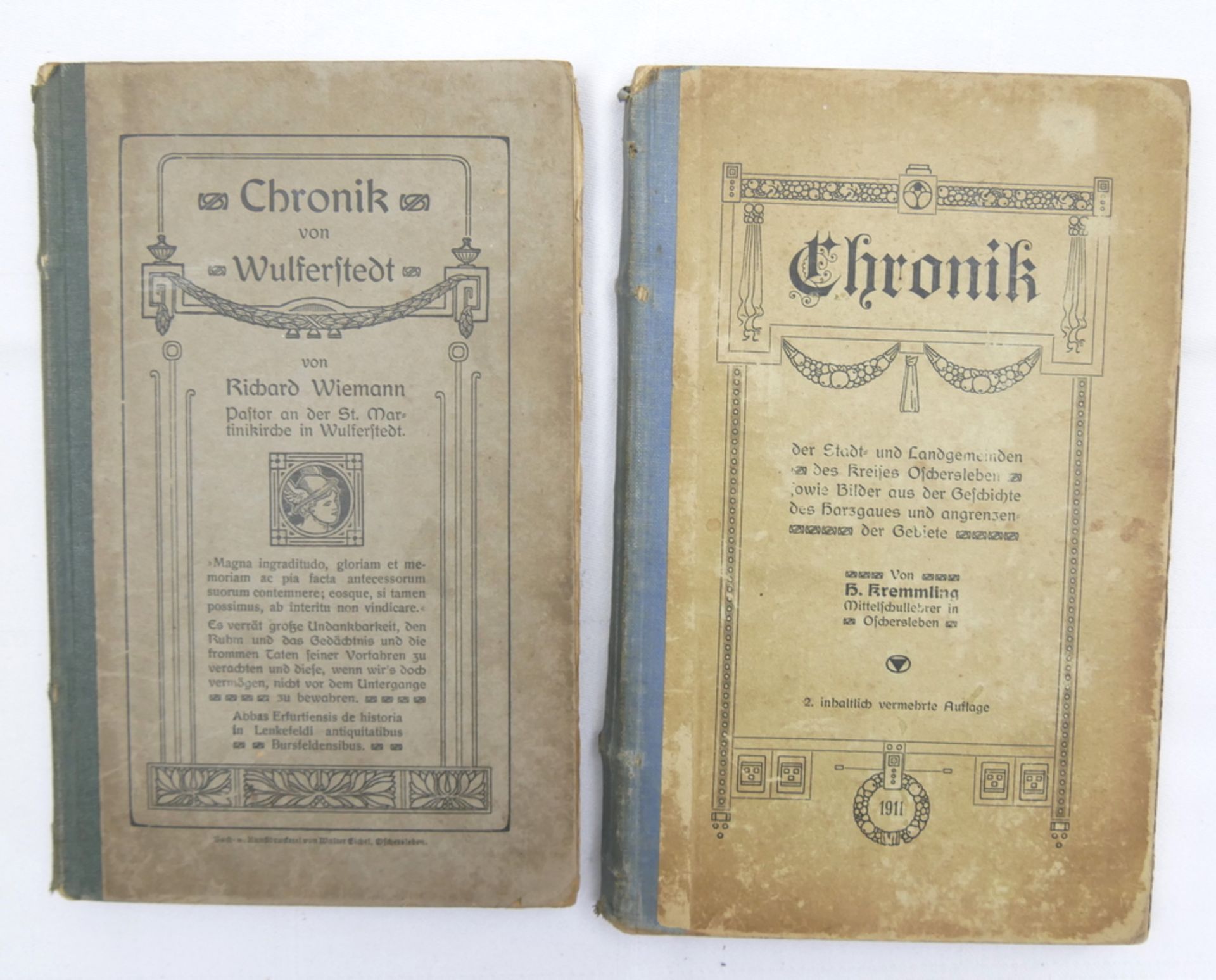 Chronik von Wulferstedt von Richard Wiemann, Pastor, 1901 sowie Chronik der Stadt- und Landgemeinden