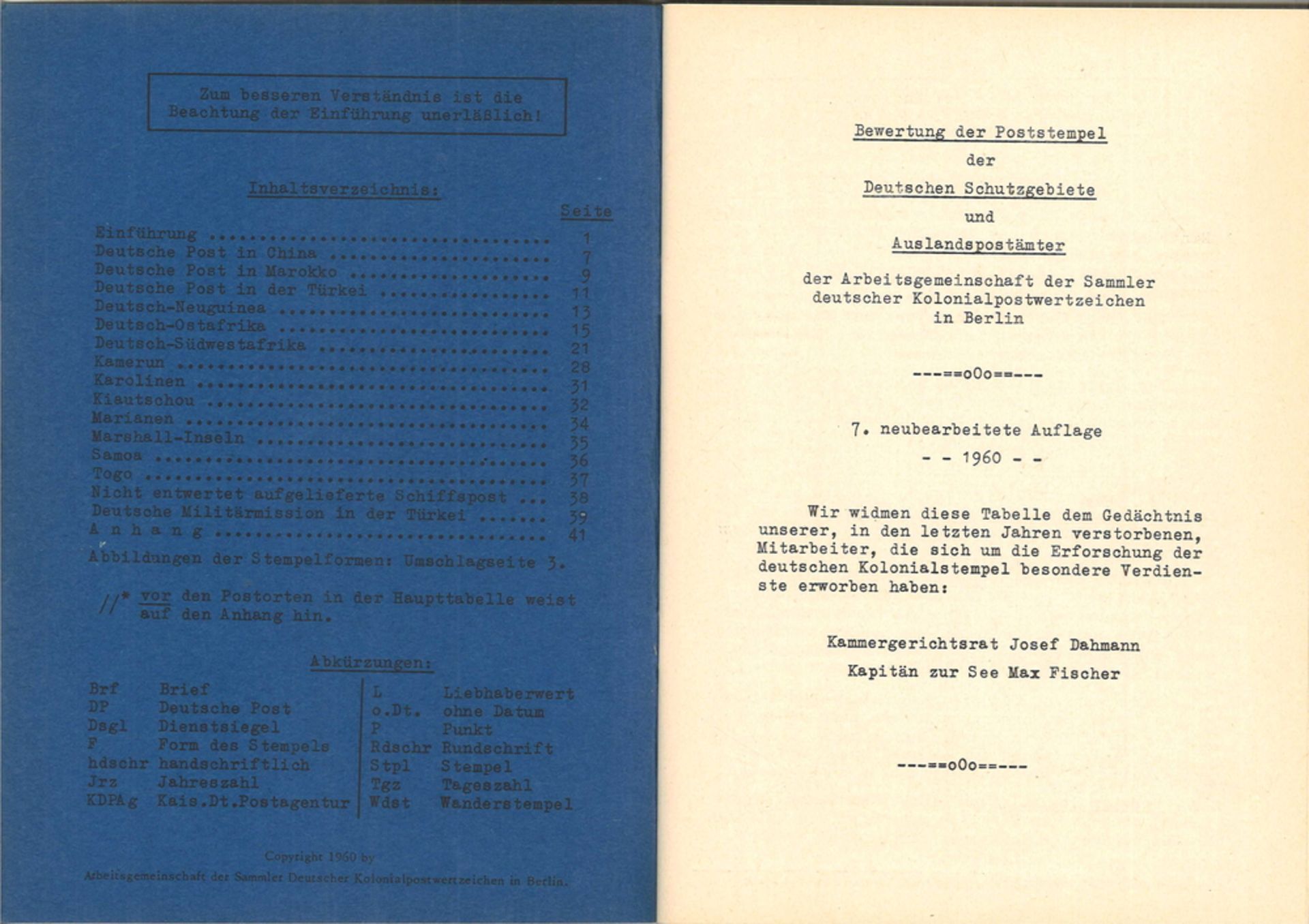 Bewertung der Poststempel der Deutschen Schutzgebiete und Auslandspostämter, 7. Auflage 1960 - Bild 2 aus 2