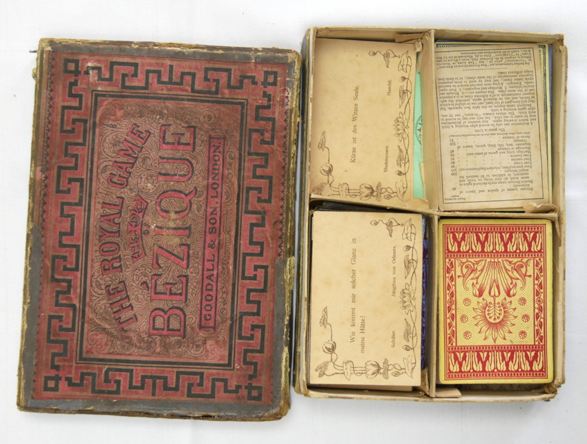 antike Spielkarten Box "The Royal Game Bézique" von Goodall & Son. London. Nicht auf Vollständigkeit