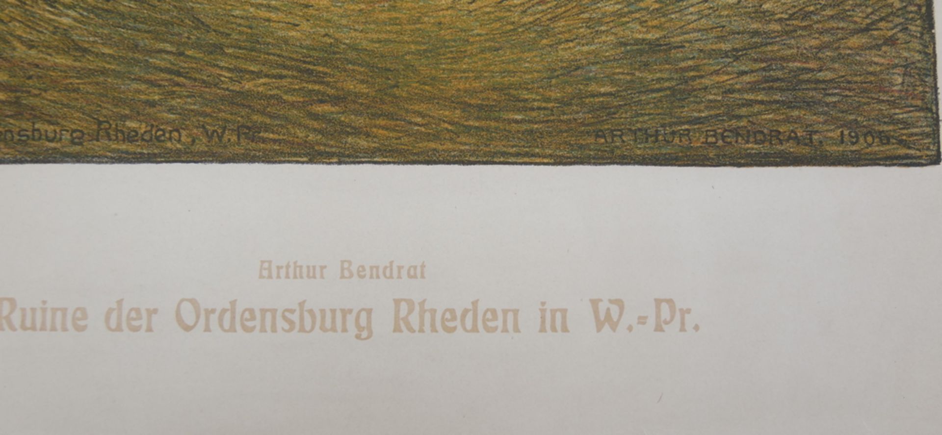 Farblithografie "Ruine der Ordensburg Rheden in W.-Pr." Arthur Bendrat 1872 - 1914. Maße ca. 44 x 57 - Image 2 of 2