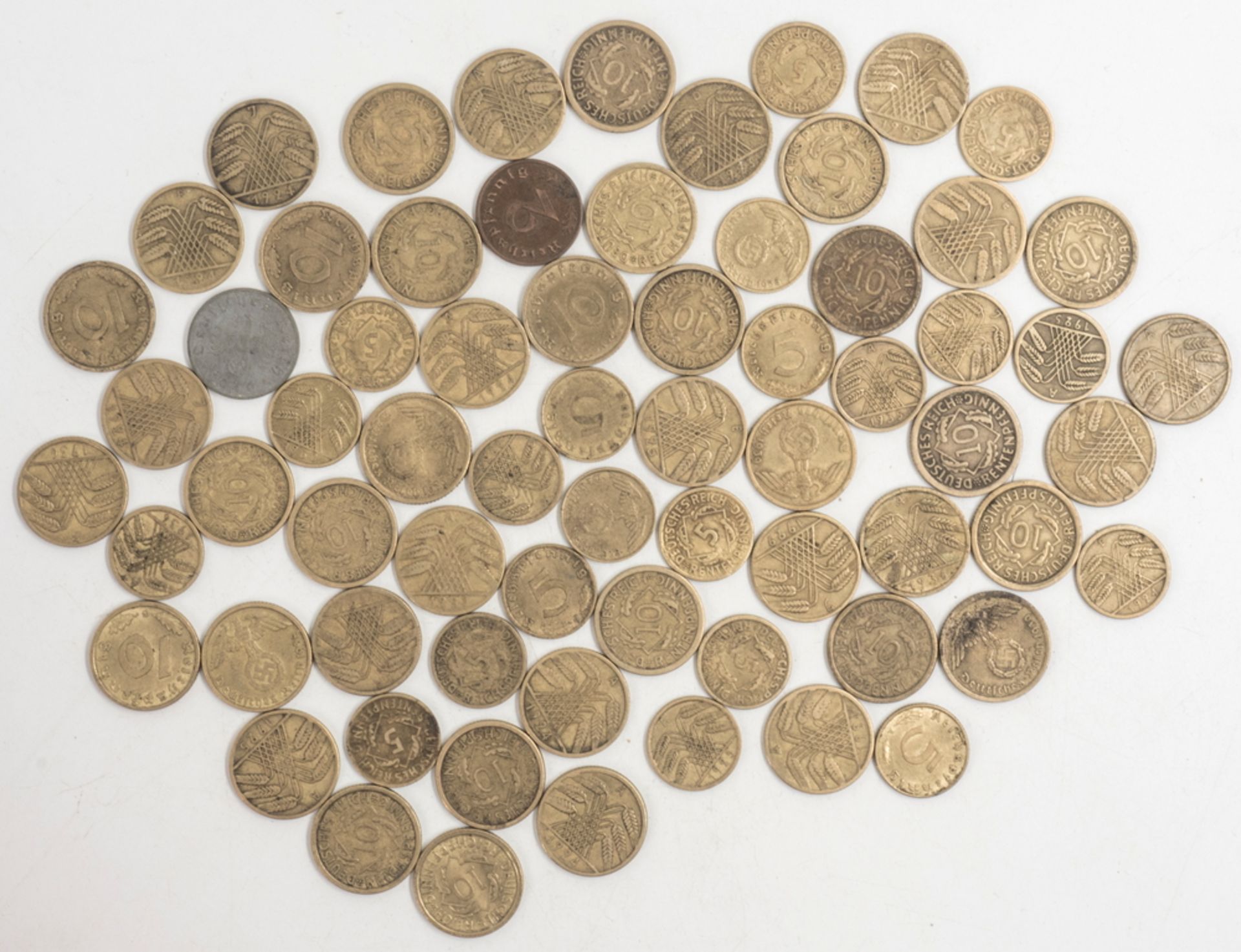 Weimarer Republik / Drittes Reich, Lot 10 Pfennig - Münzen. Erhaltung: ss.