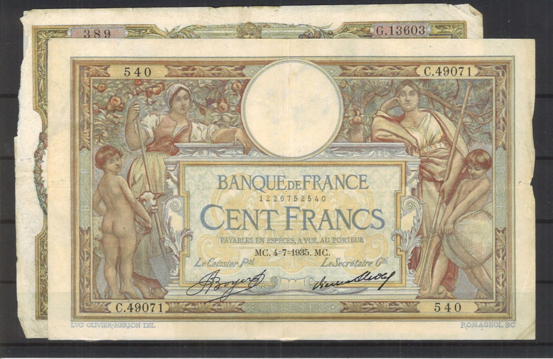 4 Banknoten Frankreich, stark gebraucht!