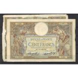 4 Banknoten Frankreich, stark gebraucht!