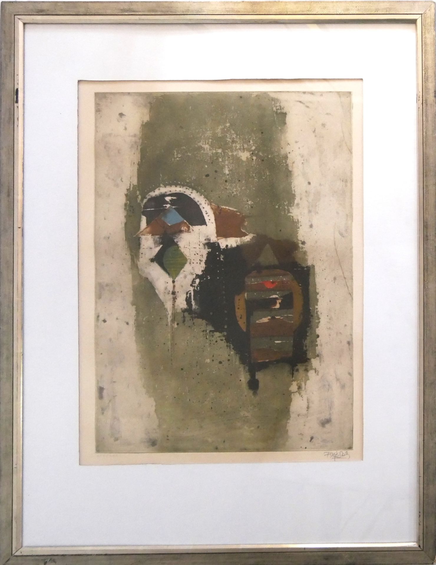 Johnny FRIEDLAENDER (1912-1992). Farbradierung "Farbabstraktion" hinter Glas gerahmt. Rechts unten