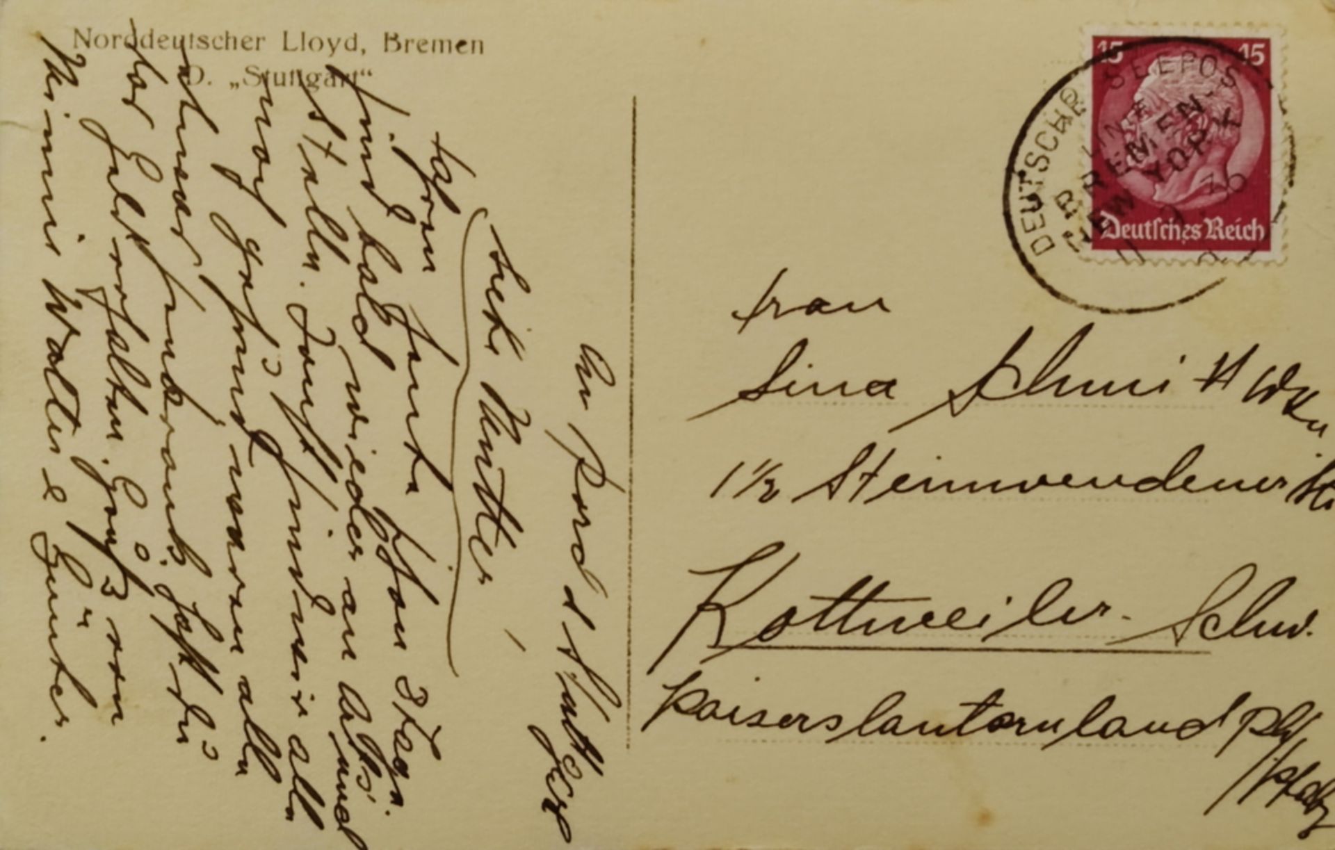 Postkarte "Norddeutscher Lloyd, Bremen "Stuttgart", gelaufen - Bild 2 aus 2