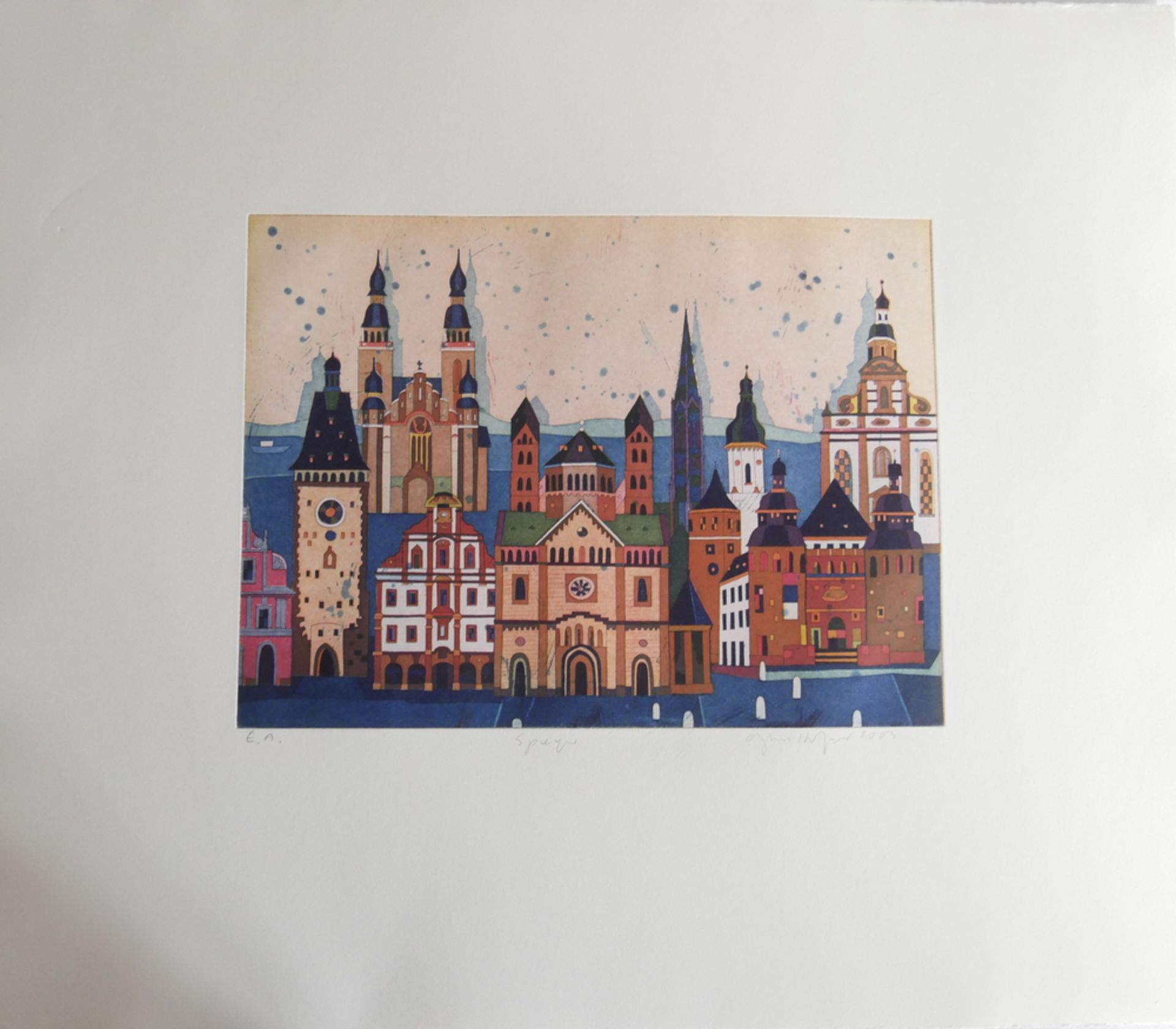 Farb-Radierung, "Speyer", Signatur unten rechts 2003, Maße: Breite ca. 60 cm und Höhe 50 cm, Atelier