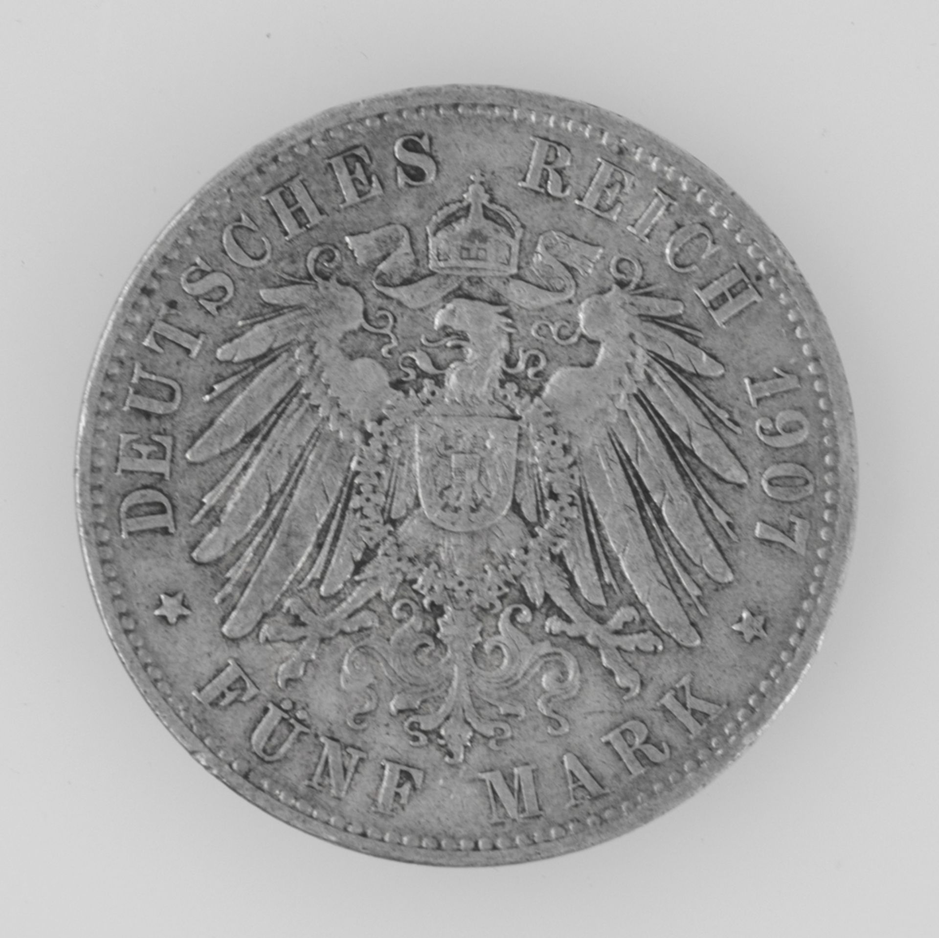 Deutsches Kaiserreich Hamburg 1907 J, 5 Mark - Silbermünze. Erhaltung: ss. - Bild 2 aus 2