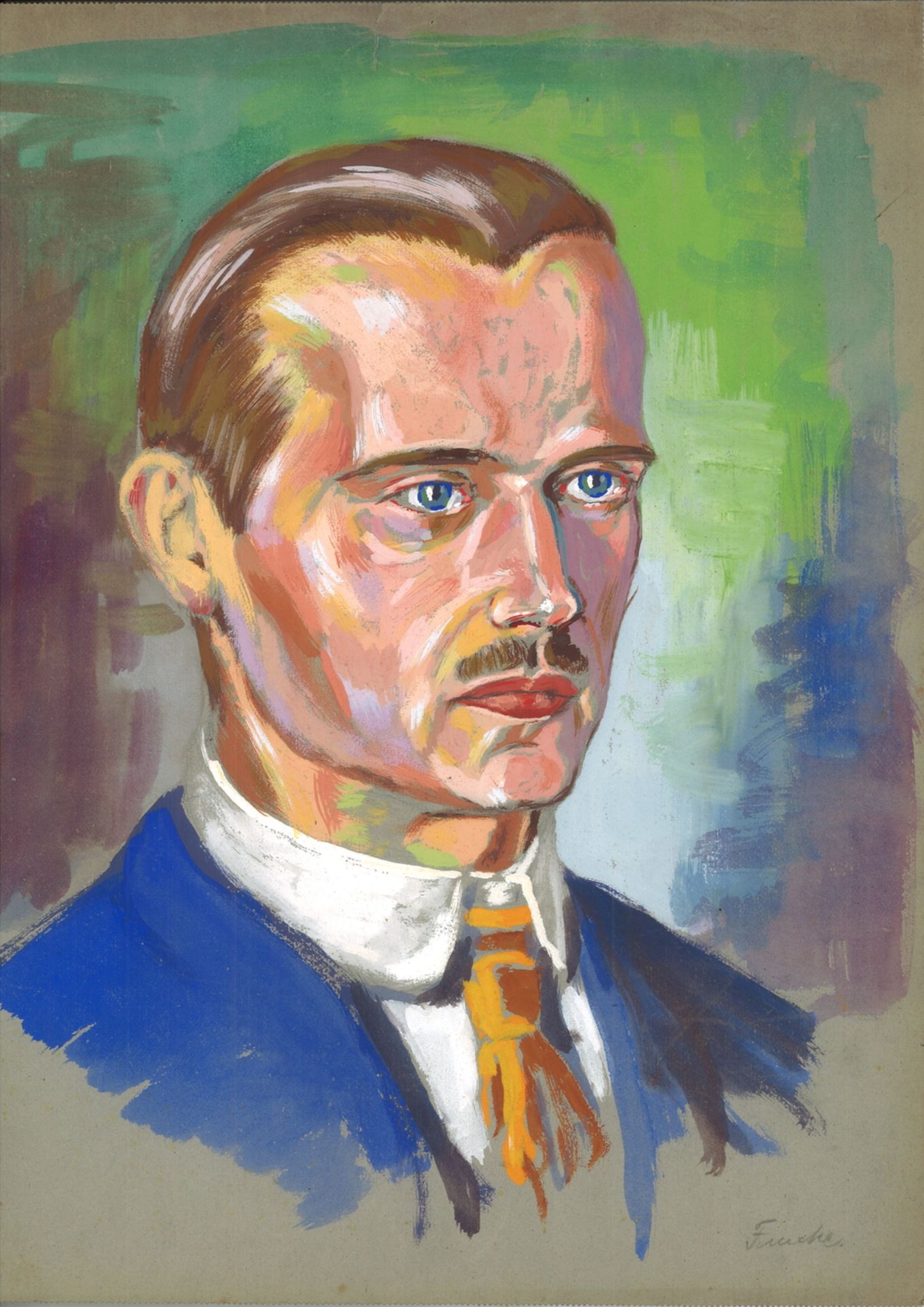 Aquarell "Portrait von einem Mann", Ernst August Funke, aus Nachlaß-Auflösung, Teil 1, Signatur