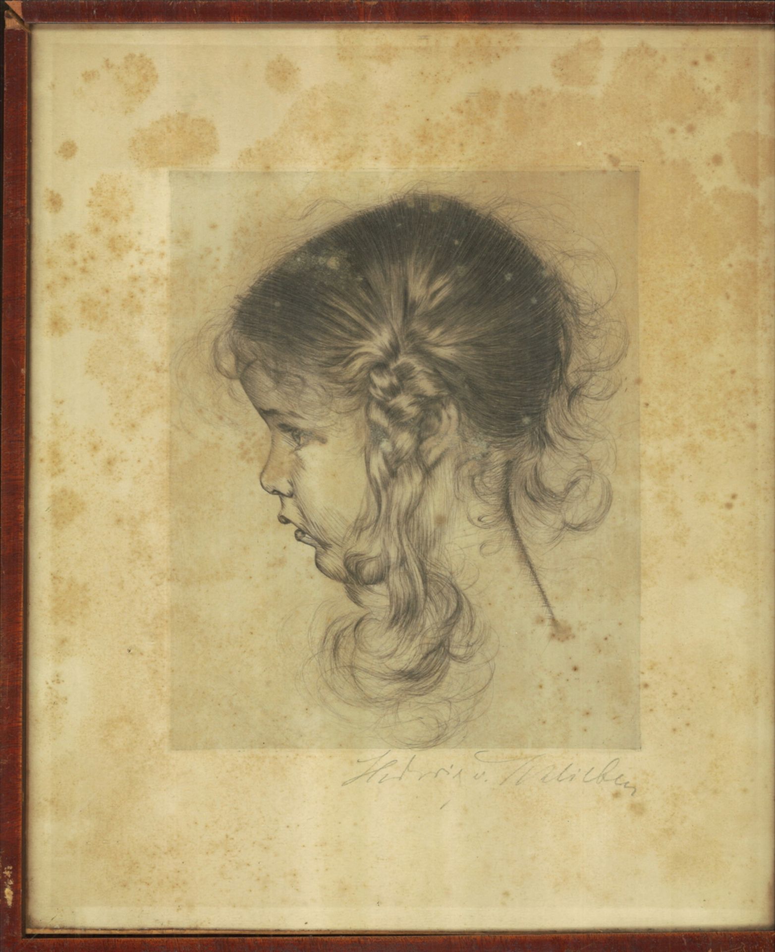Radierung "Portrait eines Mädchens" von Hedwig von Schlieben(1882-, Signatur rechts unten, hinter