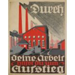 Tusche-Zeichnung "Durch deine Arbeit hilfst du zum Aufstieg" von Ernst August Funke, aus einer