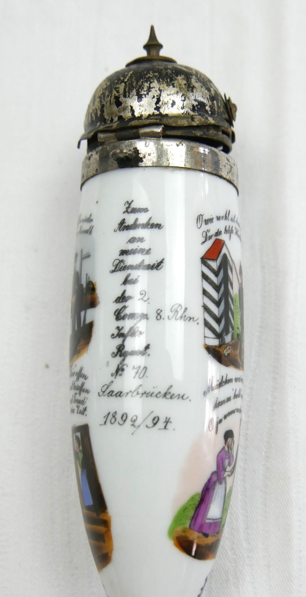Reservisten-Porzellankopfppfeife mit Pickelhaube, mit Malerei und Text, "Reg. Schneider", bitte - Bild 2 aus 3