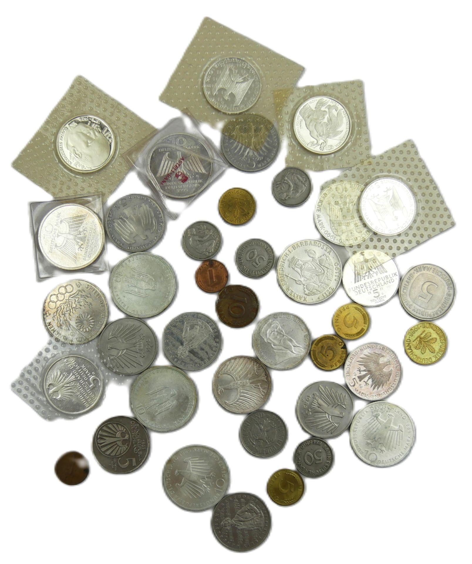 Lot Münzen BRD, 9x 10 Mark, 17x 5 Mark, sowie etwas Kleingeld