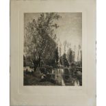 Radierung "Am Fluß" von Corot (1796-1875), unleserliche Signatur (A. Brunck?), Signatur unten