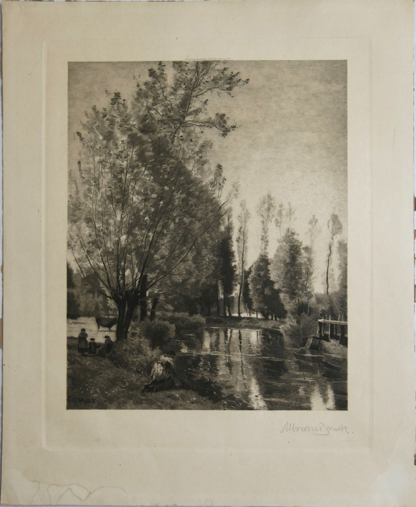 Radierung "Am Fluß" von Corot (1796-1875), unleserliche Signatur (A. Brunck?), Signatur unten