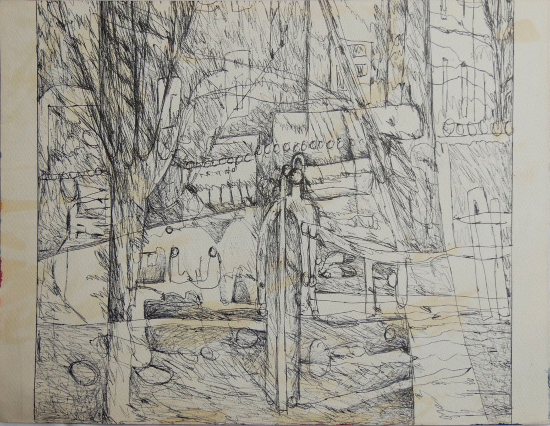 Buntstiftzeichnung, abstrakter Kopf, wohl Vladimir Erlebach (1934-2018), Maße: Breite ca. 35 cm - Bild 2 aus 2