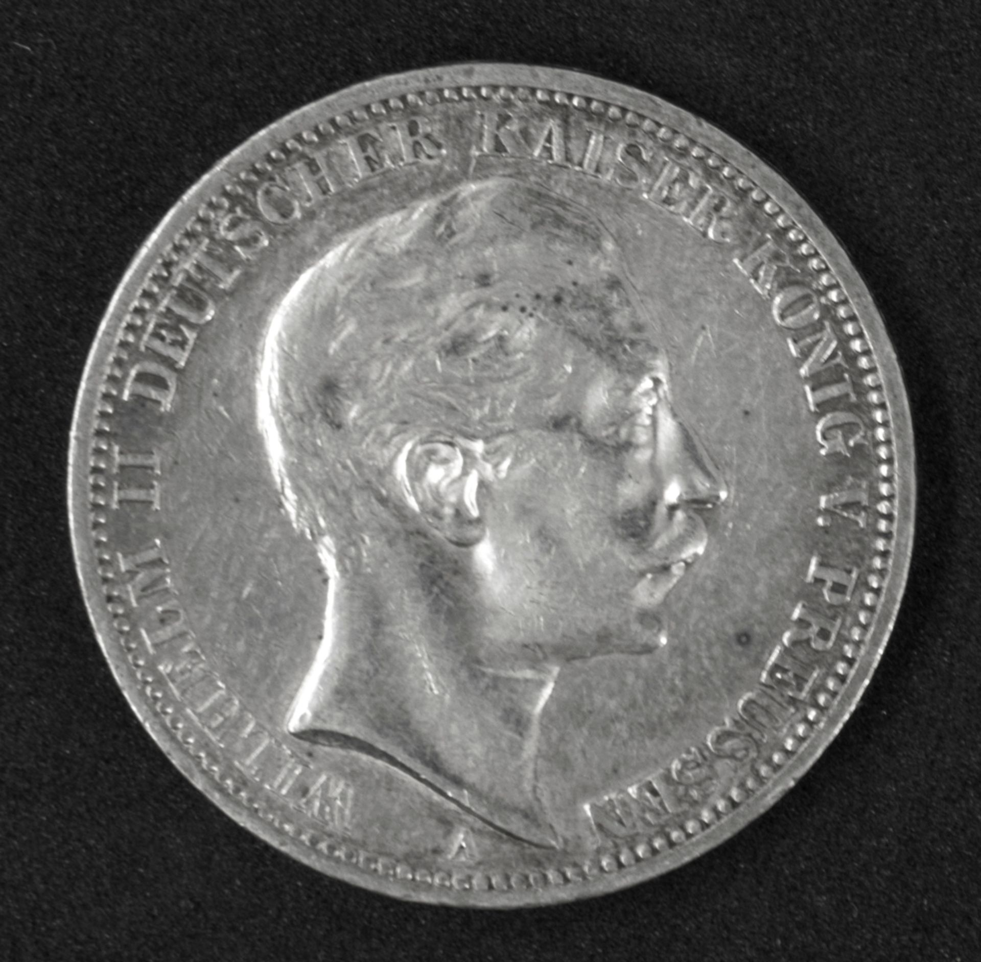 Deutsches Kaiserreich Preußen 1910 A, 3 Mark - Silbermünze "Wilhelm II." Erhaltung: ss+.