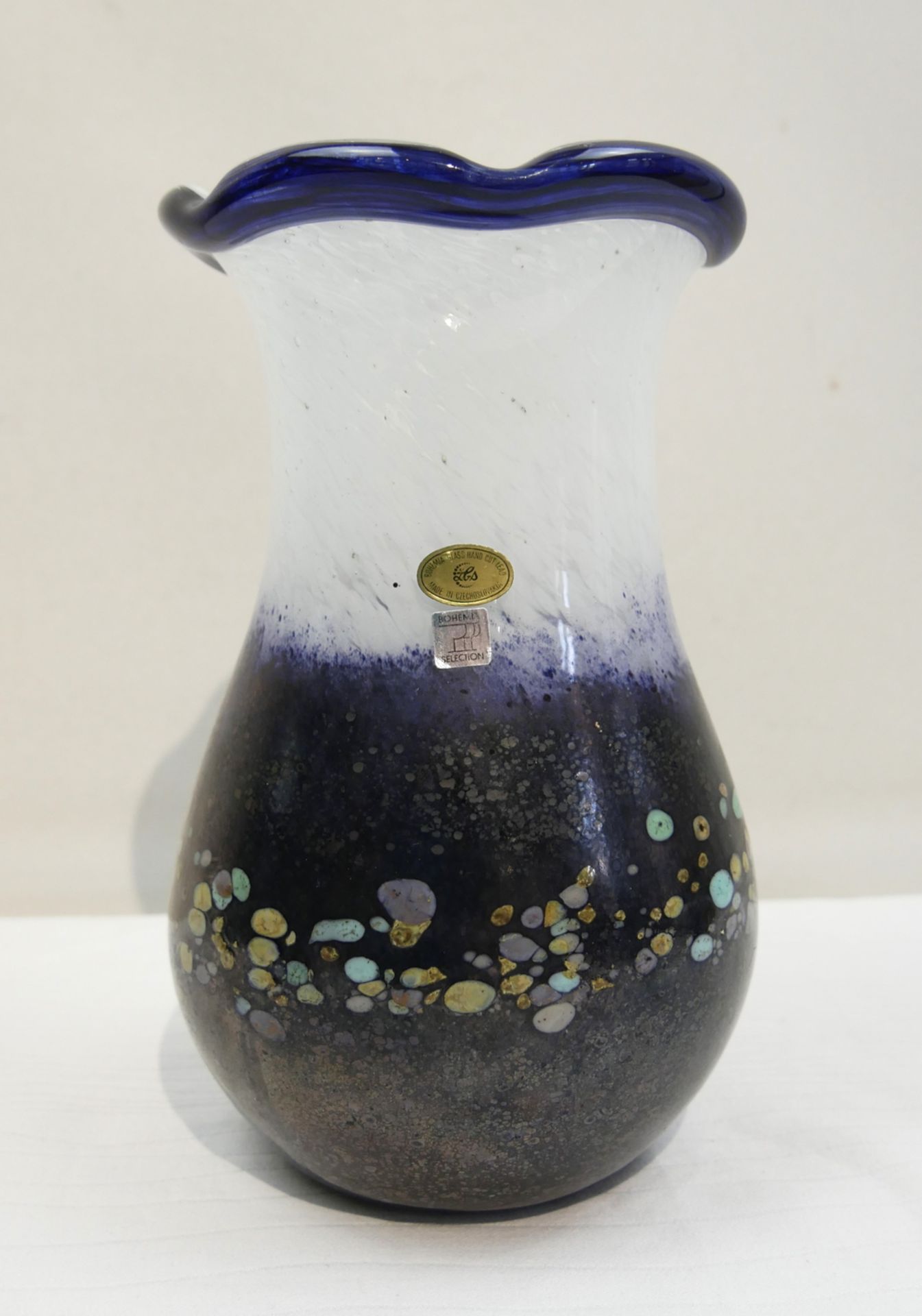 Sammlung Czech Glas um 1975/80. Design Art Studio Zelezny Bros Splatter Glas. Vase überfangglas