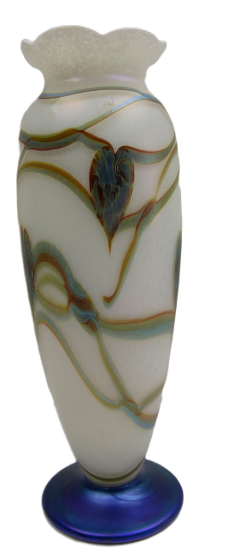 Schwere Glasvase, gemarkt R.P. Golding, mit floralem Design. Höhe ca. 26,4 cm