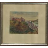 Karl Stauss (1887 - 1964) Original Aquarell um 1930/40, signiert "Blick auf das Heidelberger Schloss