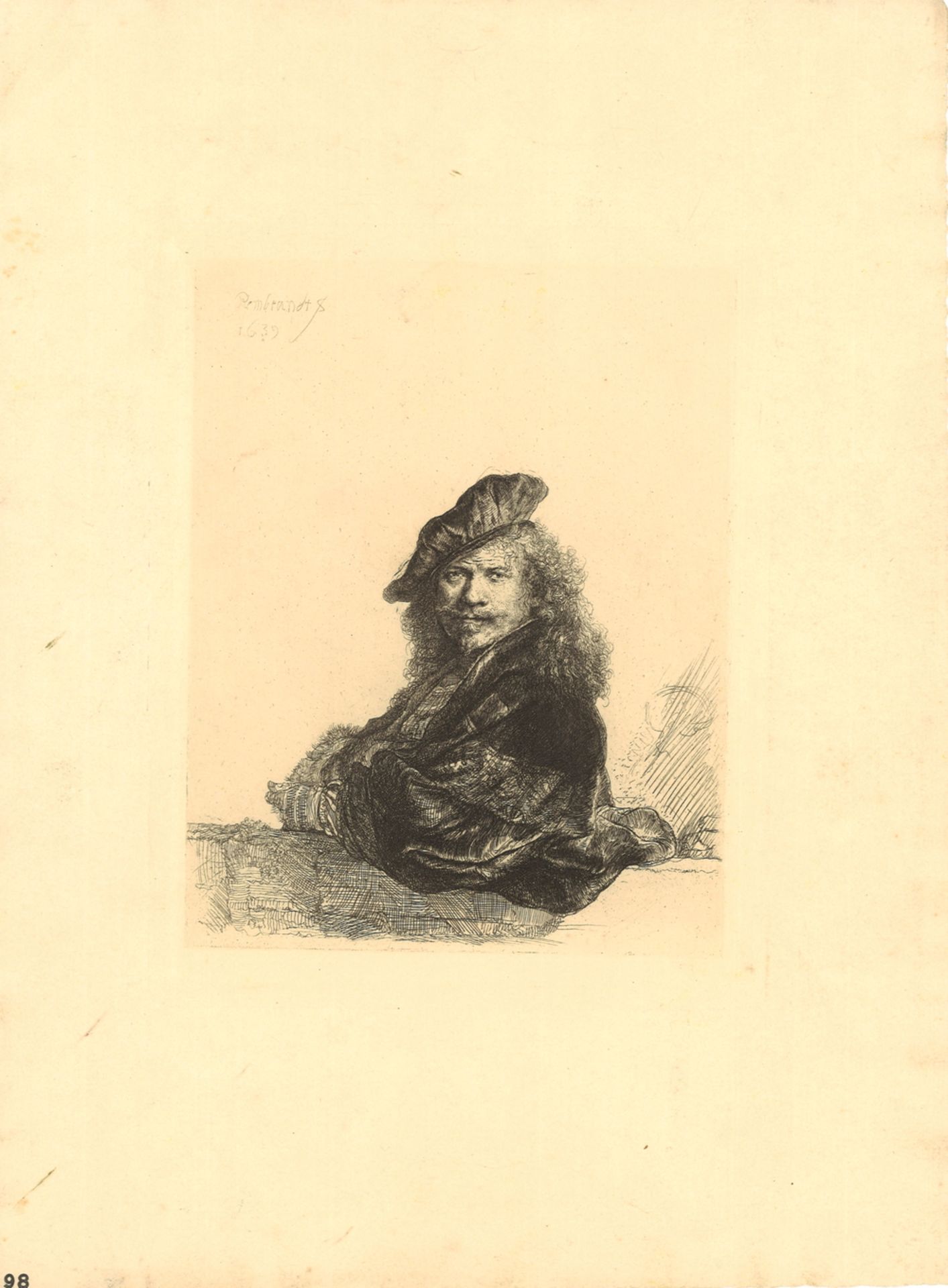 Druckgrafik "Selbstbildnis", 1639, von Rembrandt Harmensz. van Rijn (1606-1669) Stempel auf der