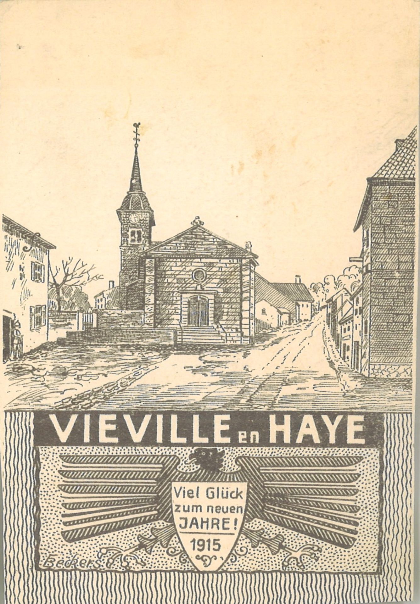 Feldpostkarte "Vieville en Haye" Viel Glück zum neuen Jahr 1915, gelaufen