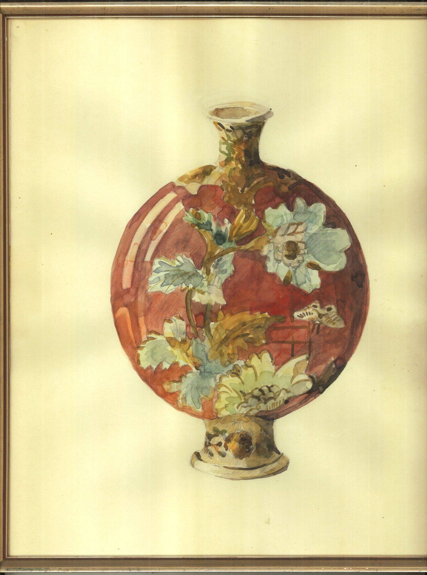 Aquarell "Stillleben florale Vase", hinter Glas gerahmt. Gesamtmaße: Höhe ca. 39,5 cm, 33,5 cm