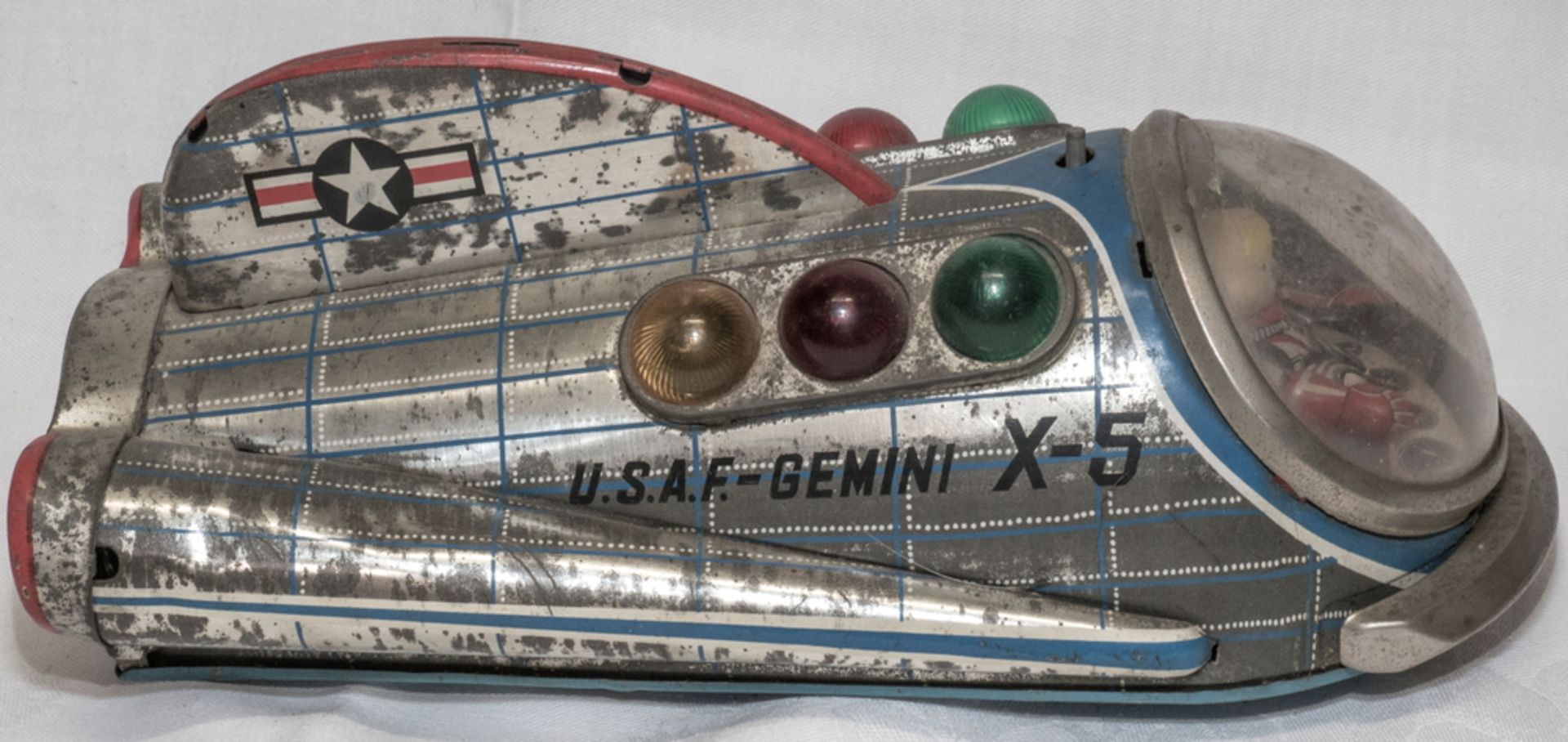 Modern Toys Masudaya Raumschiff U.S.A.F. Gemini X - 5, Blech, ca. 60er Jahre, batteriebetrieben,