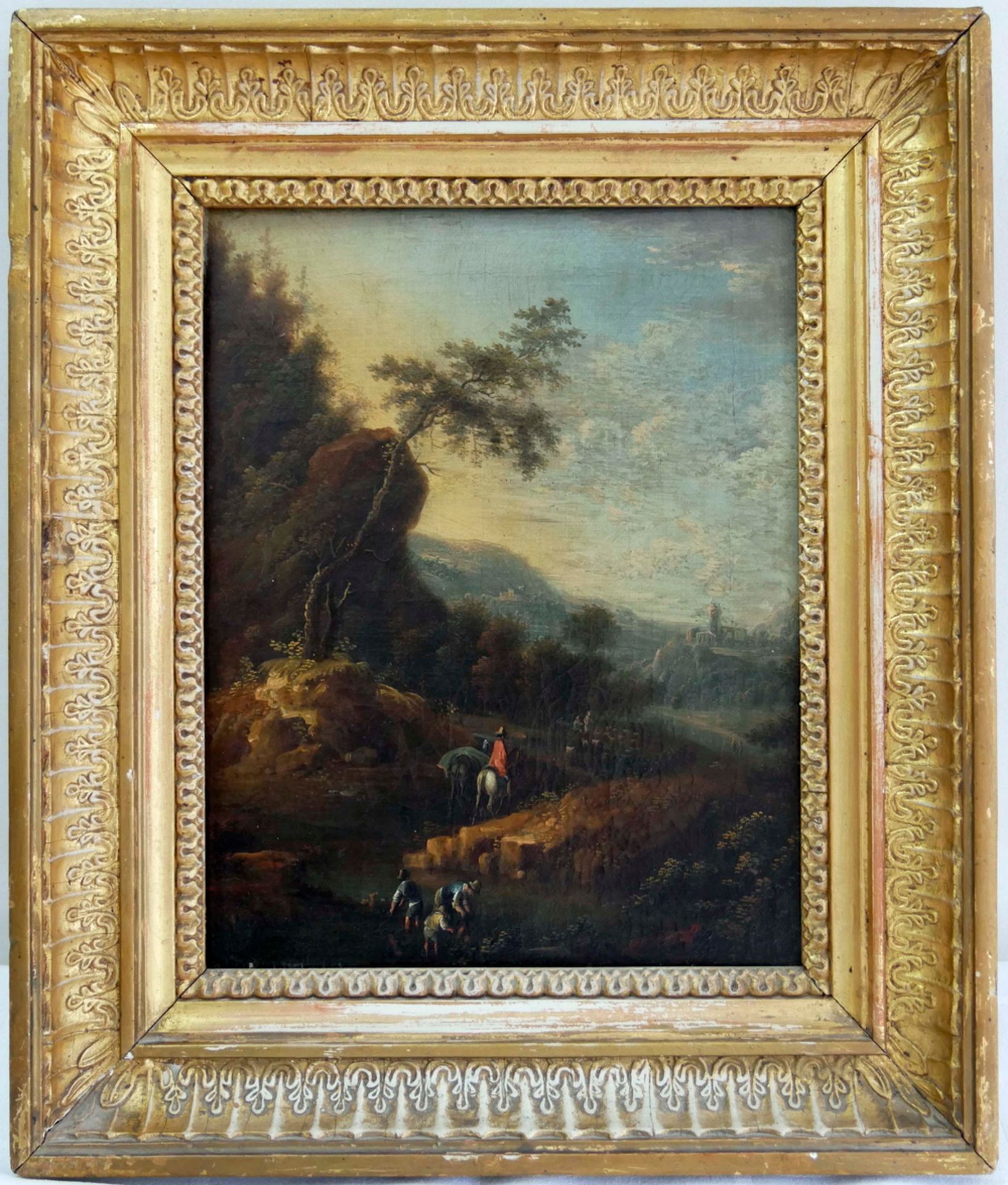 Ölgemälde "Edler Herr auf dem Weg zu seinem Anwesen", Johann Christian Vollerdt (1708-1769), im