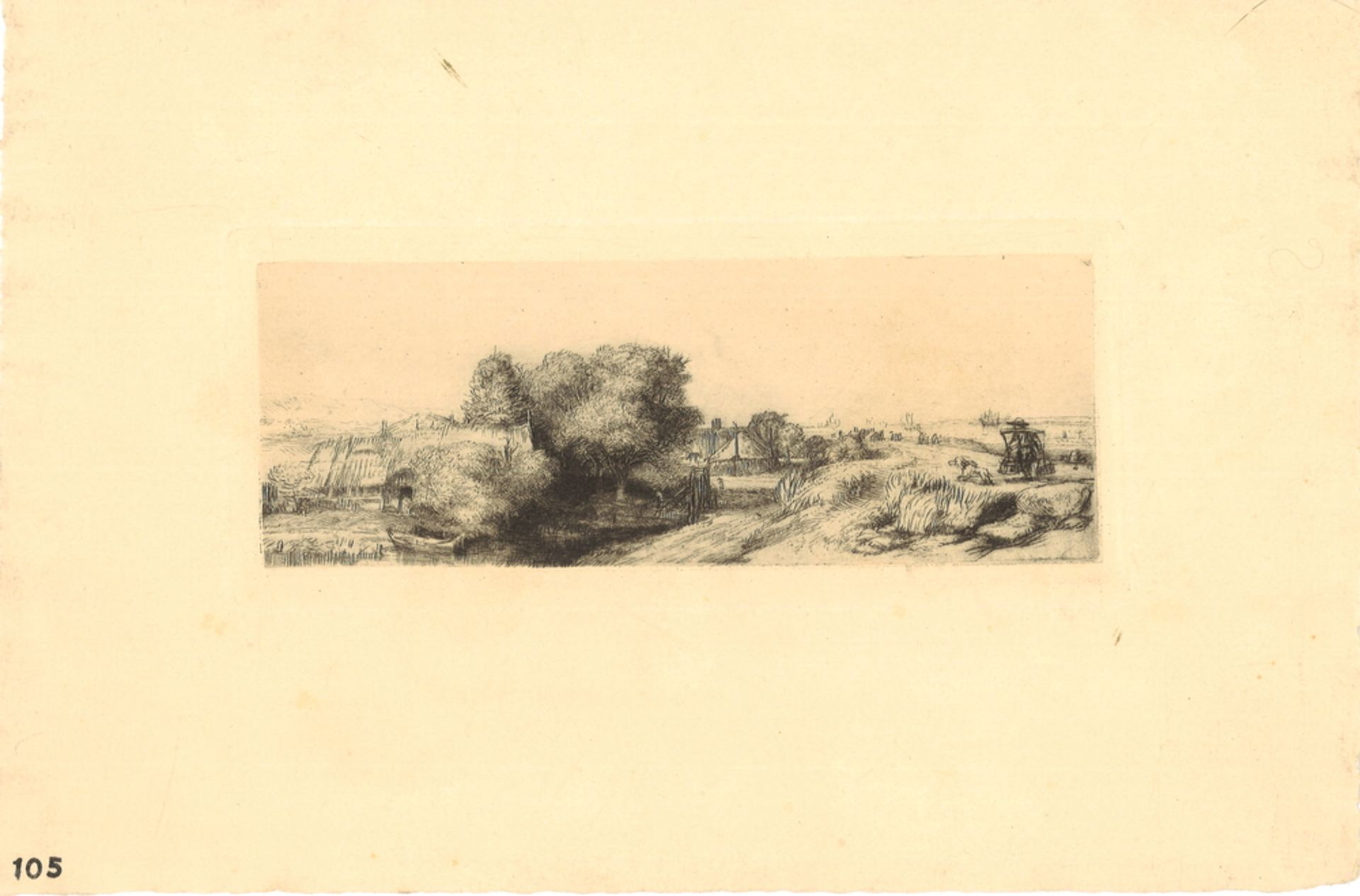 Druckgrafik "Landschaft mit Milchmann", um 1650, Rembrandt Harmensz. van Rijn (1606-1669), Stempel