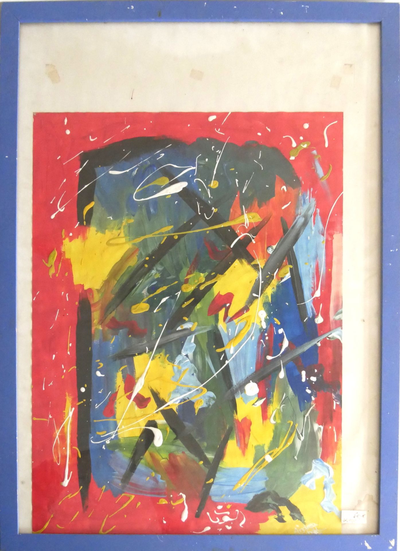 abstrakte Malerei von Andrea Scholl 98, Signatur rechts unten, hinter Glas gerahmt, Maße: Breite ca.