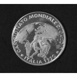 Italien 1990, Medaille zur Fußball WM in Italien, Silber 925, Durchmesser: ca. 32 mm.