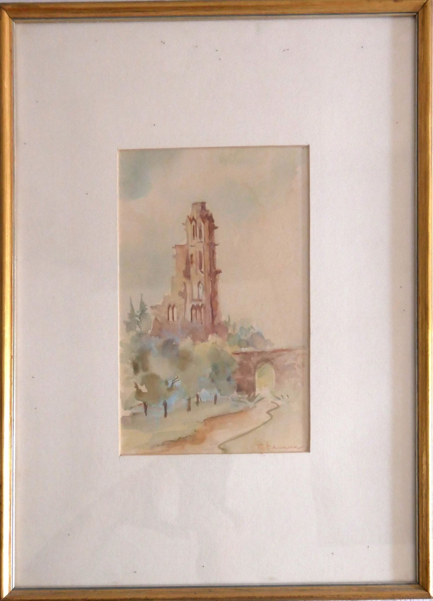 Wilhelm Schneider (1896 - ) Aquarell "Limburg Bad Dürkheim an der Weinstraße" rechts unten