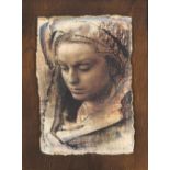 Reproduktion, Fresko auf Putz "Madonna" Pietro Annigoni. Maße: Höhe ca. 19 cm, Breite ca. 13,5 cm