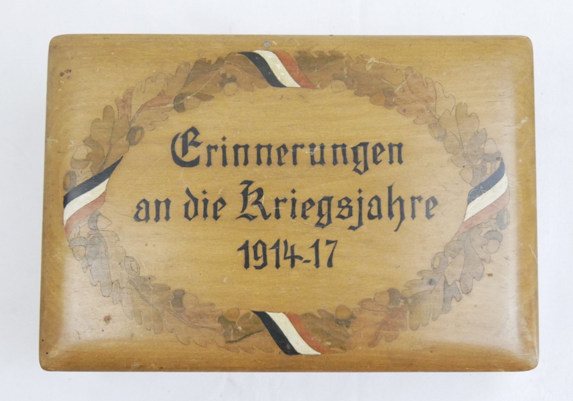 1. Weltkrieg, Holzschatule "Erinnerung an die Kriegsjahre 1914-17.
